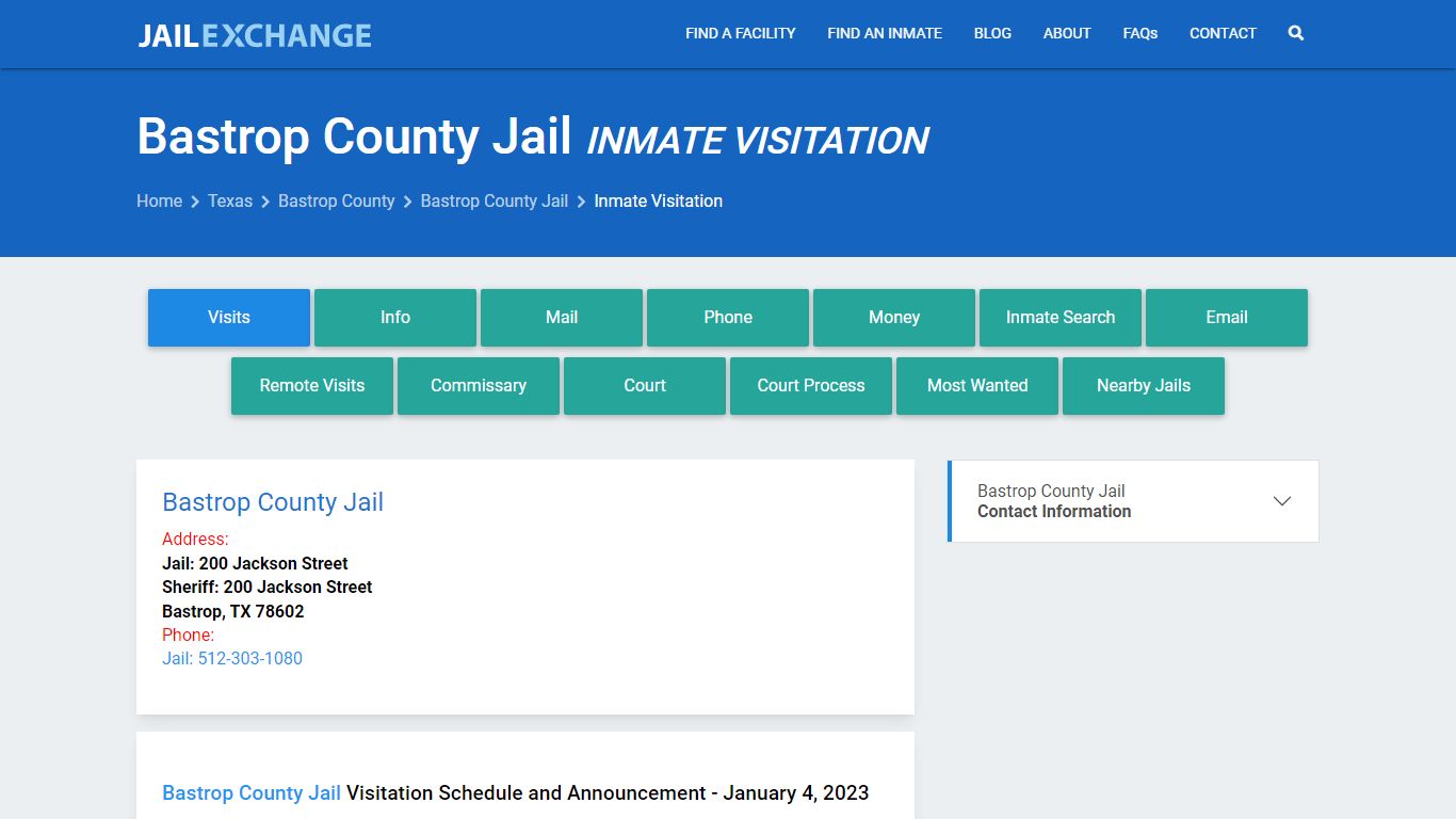 Inmate Visitation - Bastrop County Jail, TX - Jail Exchange
