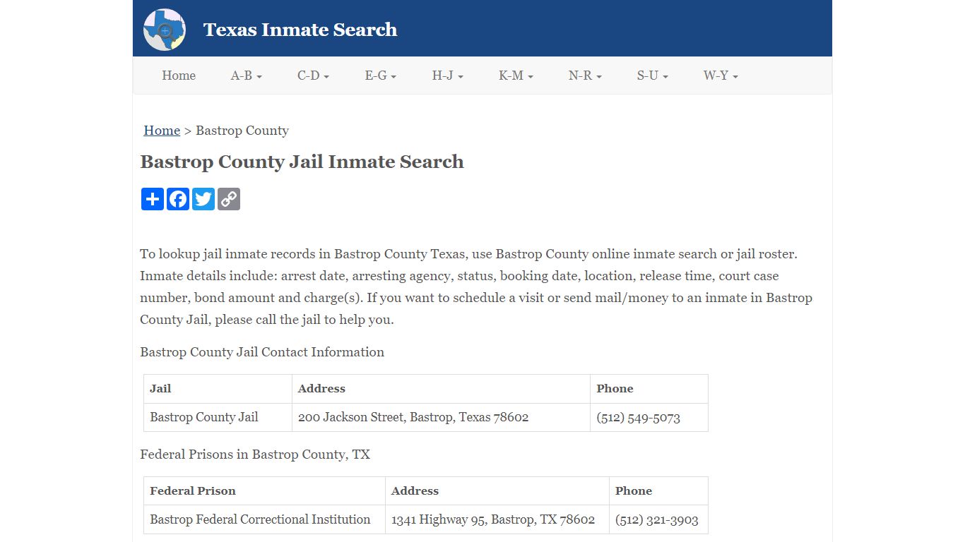 Bastrop County Jail Inmate Search